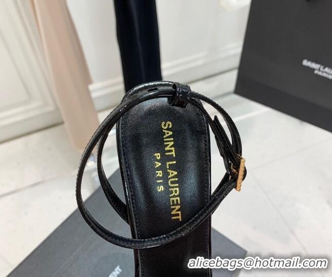 Most Popular Saint Laurent Lila Patent Leather High Heel Sandals 11cm with Crystal Buckle Black 022534