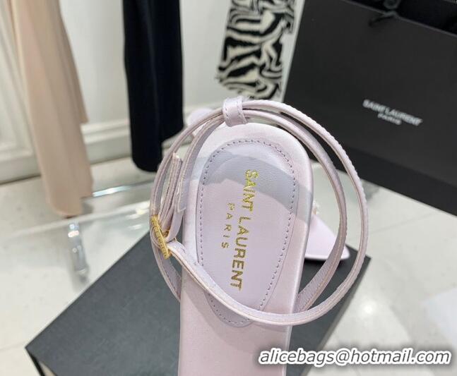 Low Price Saint Laurent Lila Silk and Leather High Heel Sandals 11cm with Crystal Buckle Light Purple 022537