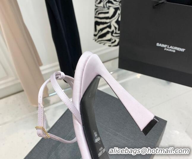 Low Price Saint Laurent Lila Silk and Leather High Heel Sandals 11cm with Crystal Buckle Light Purple 022537