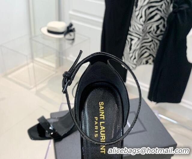 Perfect Saint Laurent Amber Patent Leather High Heel Sandals 8.5cm Black 022540