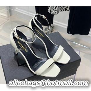 Luxury Saint Laurent Amber Patent Leather High Heel Sandals 8.5cm White 022541