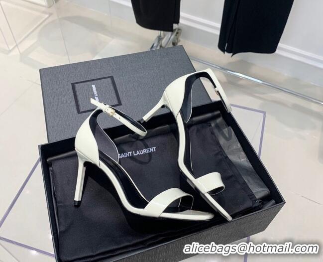 Luxury Saint Laurent Amber Patent Leather High Heel Sandals 8.5cm White 022541