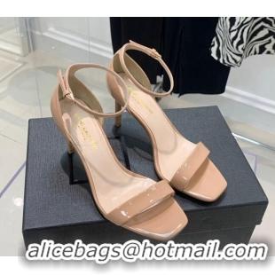 Sumptuous Saint Laurent Amber Patent Leather High Heel Sandals 8.5cm Beige 022542