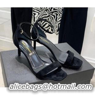 Lowest Price Saint Laurent Amber Suede High Heel Sandals 8.5cm Black 022544