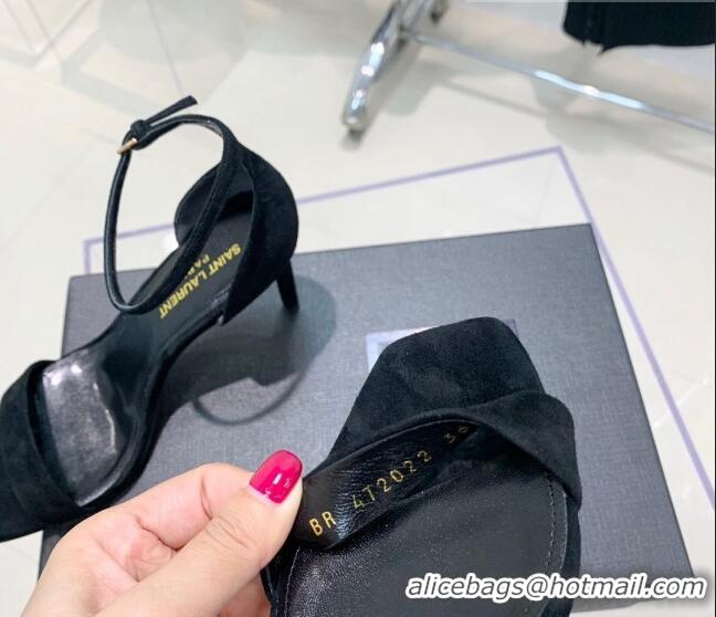 Lowest Price Saint Laurent Amber Suede High Heel Sandals 8.5cm Black 022544