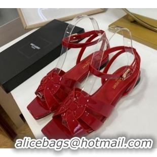 Best Price Saint Laurent Tribute Patent Leather Flat Sandals Red 022552