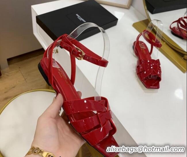 Best Price Saint Laurent Tribute Patent Leather Flat Sandals Red 022552