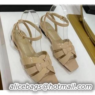 Good Looking Saint Laurent Tribute Patent Leather Flat Sandals Nude 022553