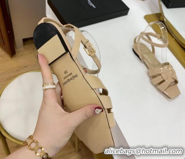 Good Looking Saint Laurent Tribute Patent Leather Flat Sandals Nude 022553