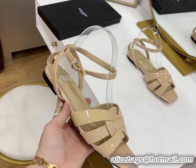 Good Looking Saint Laurent Tribute Patent Leather Flat Sandals Nude 022553