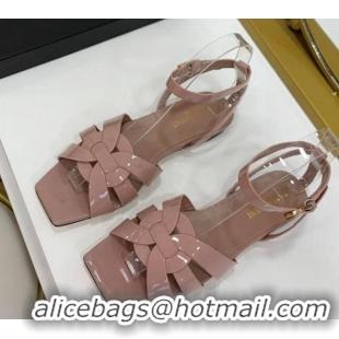 Discount Saint Laurent Tribute Patent Leather Flat Sandals Pink 022554