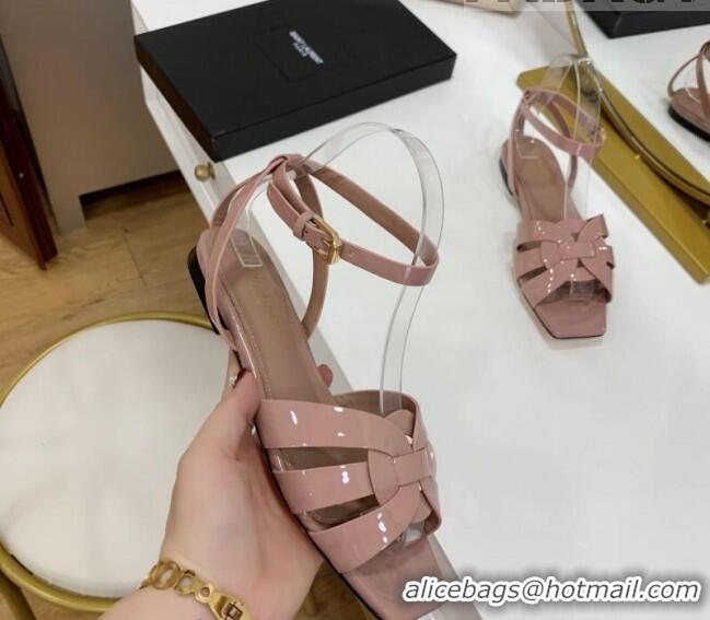 Discount Saint Laurent Tribute Patent Leather Flat Sandals Pink 022554