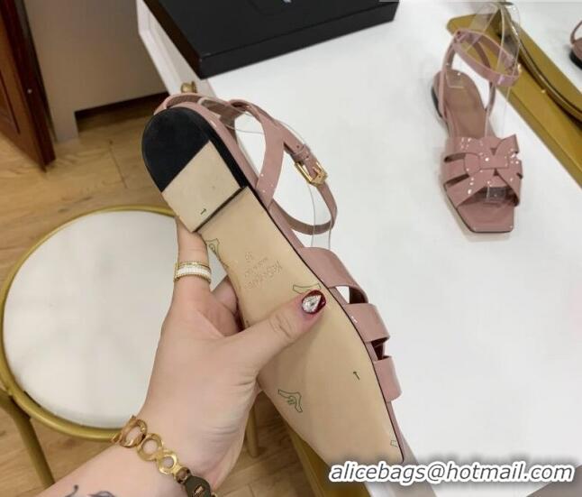 Discount Saint Laurent Tribute Patent Leather Flat Sandals Pink 022554