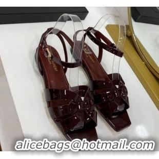 Hot Style Saint Laurent Tribute Patent Leather Flat Sandals Burgundy 022555