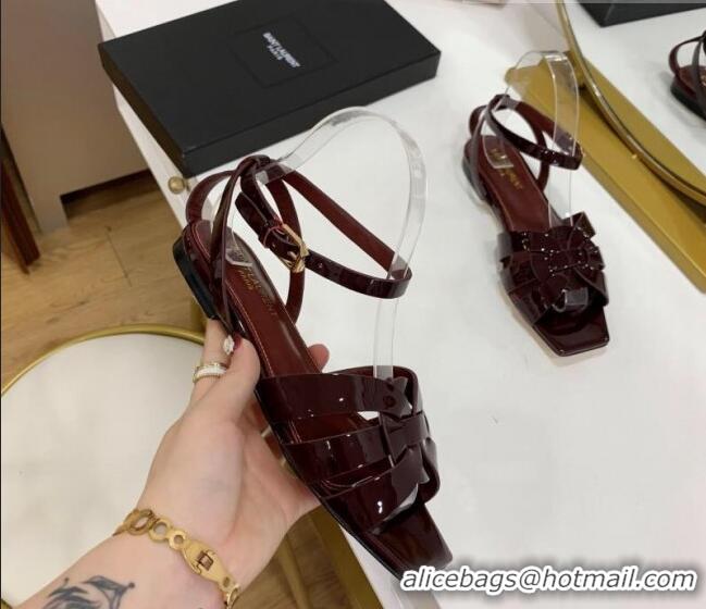 Hot Style Saint Laurent Tribute Patent Leather Flat Sandals Burgundy 022555