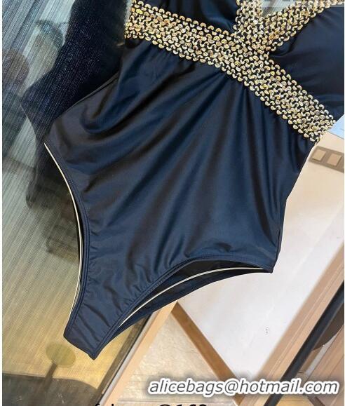 Famous Brand Versace Chain Swimwear 051031 Black/Gold 2023