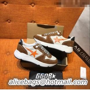 Inexpensive Golden Goose Running Sole Sneakers in Suede with Orange Star G0159 Brown 2022