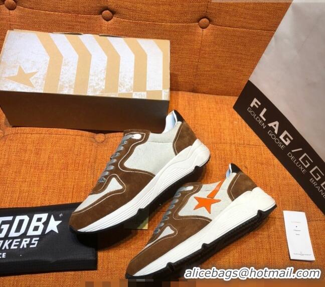 Inexpensive Golden Goose Running Sole Sneakers in Suede with Orange Star G0159 Brown 2022