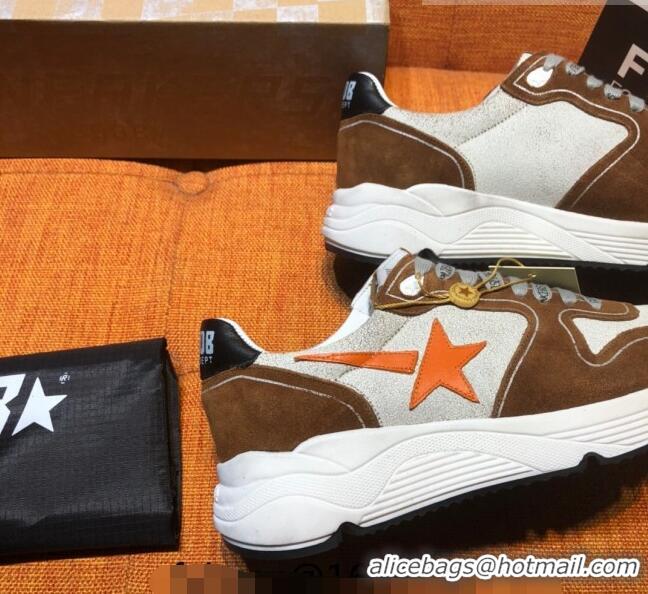 Inexpensive Golden Goose Running Sole Sneakers in Suede with Orange Star G0159 Brown 2022