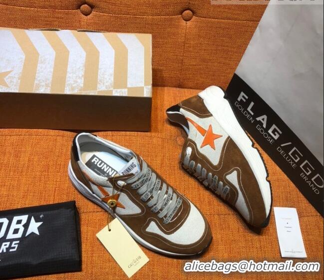 Inexpensive Golden Goose Running Sole Sneakers in Suede with Orange Star G0159 Brown 2022