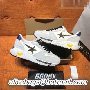 Super Quality Golden Goose Running Sole Sneakers in Nylon and Suede with Green Star G0159 White/Light Grey 2022