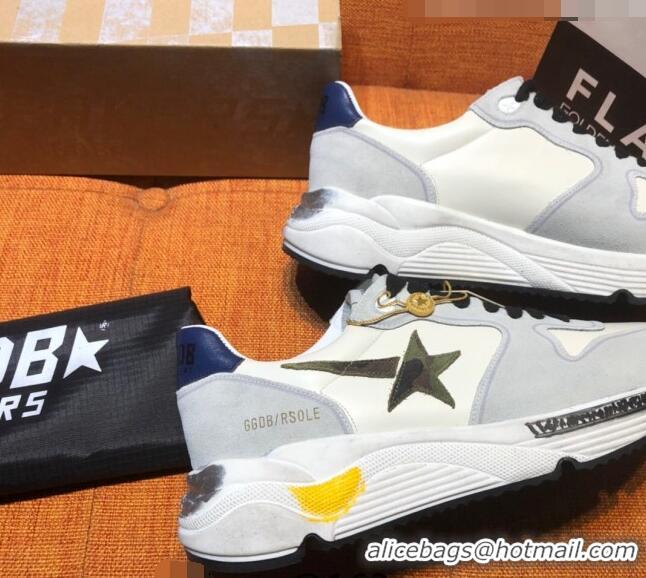 Super Quality Golden Goose Running Sole Sneakers in Nylon and Suede with Green Star G0159 White/Light Grey 2022