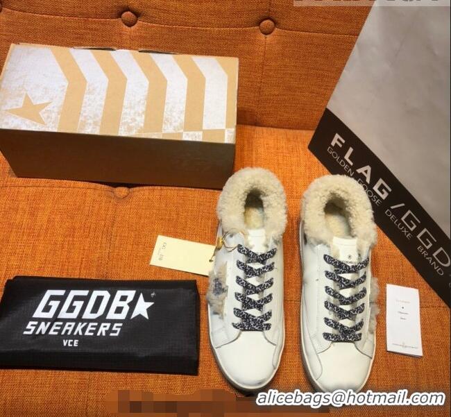 ​Buy Discount Golden Goose Super-Star Sneaker in Leather and Shearling with Glitter G0160 Silver Star White 2022