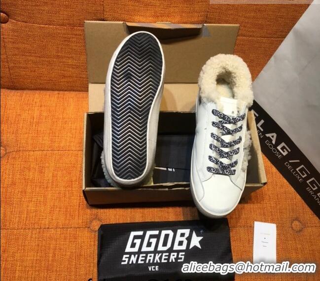 ​Buy Discount Golden Goose Super-Star Sneaker in Leather and Shearling with Glitter G0160 Silver Star White 2022