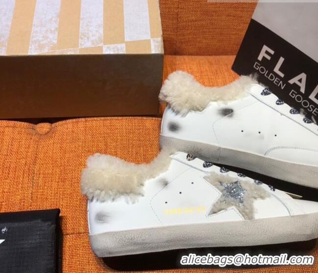 ​Buy Discount Golden Goose Super-Star Sneaker in Leather and Shearling with Glitter G0160 Silver Star White 2022