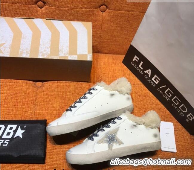 ​Buy Discount Golden Goose Super-Star Sneaker in Leather and Shearling with Glitter G0160 Silver Star White 2022