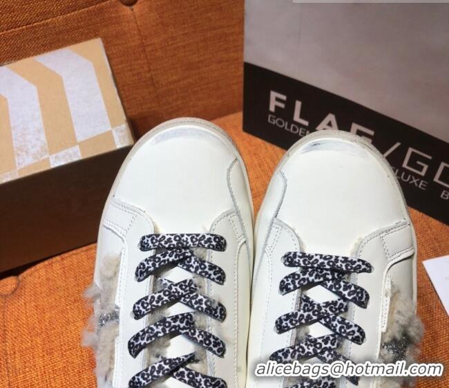 ​Buy Discount Golden Goose Super-Star Sneaker in Leather and Shearling with Glitter G0160 Silver Star White 2022