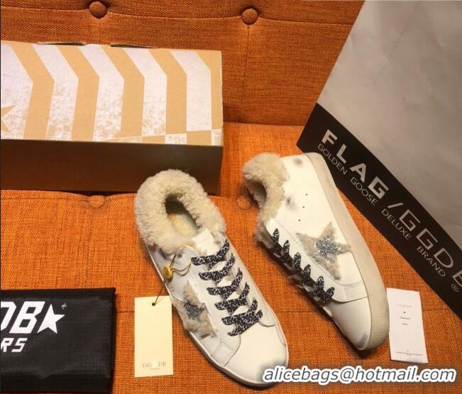 ​Buy Discount Golden Goose Super-Star Sneaker in Leather and Shearling with Glitter G0160 Silver Star White 2022