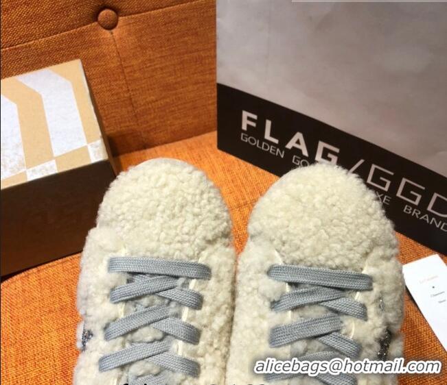 ​New Design Golden Goose Super-Star Sneaker in Shearling with Glitter G0160 Silver Star Beige 2022