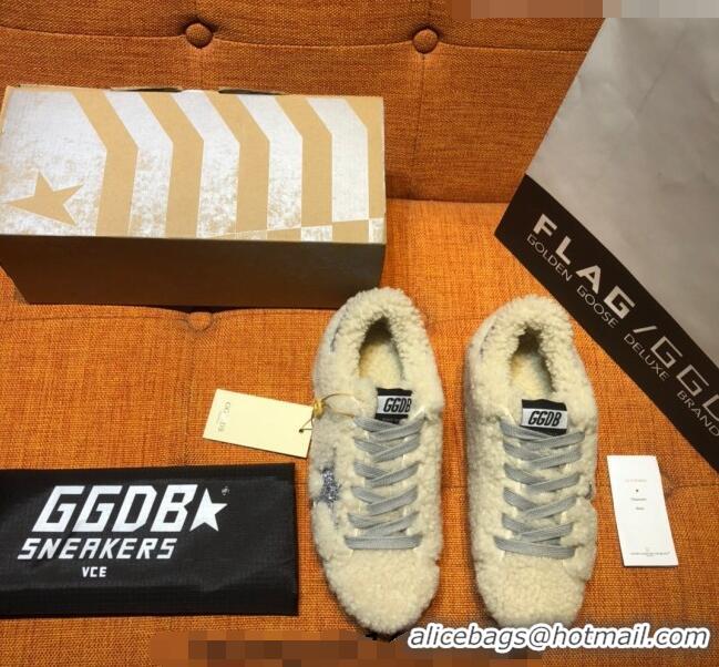 ​New Design Golden Goose Super-Star Sneaker in Shearling with Glitter G0160 Silver Star Beige 2022