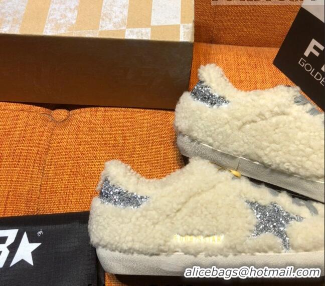 ​New Design Golden Goose Super-Star Sneaker in Shearling with Glitter G0160 Silver Star Beige 2022