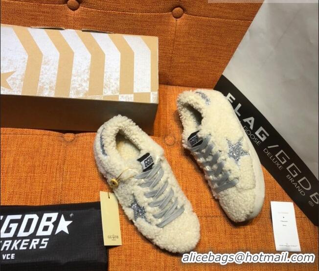 ​New Design Golden Goose Super-Star Sneaker in Shearling with Glitter G0160 Silver Star Beige 2022