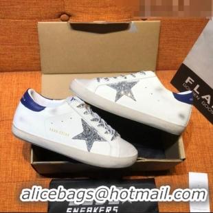 ​Reasonable Price Golden Goose V-Star Calfskin Sneaker with Glitter Star G0162 White/Blue 2022