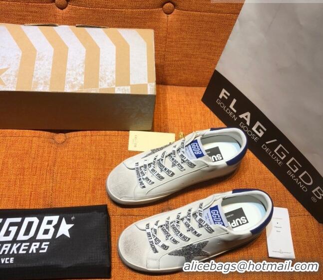 ​Reasonable Price Golden Goose V-Star Calfskin Sneaker with Glitter Star G0162 White/Blue 2022