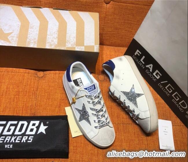 ​Reasonable Price Golden Goose V-Star Calfskin Sneaker with Glitter Star G0162 White/Blue 2022