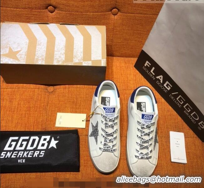 ​Reasonable Price Golden Goose V-Star Calfskin Sneaker with Glitter Star G0162 White/Blue 2022