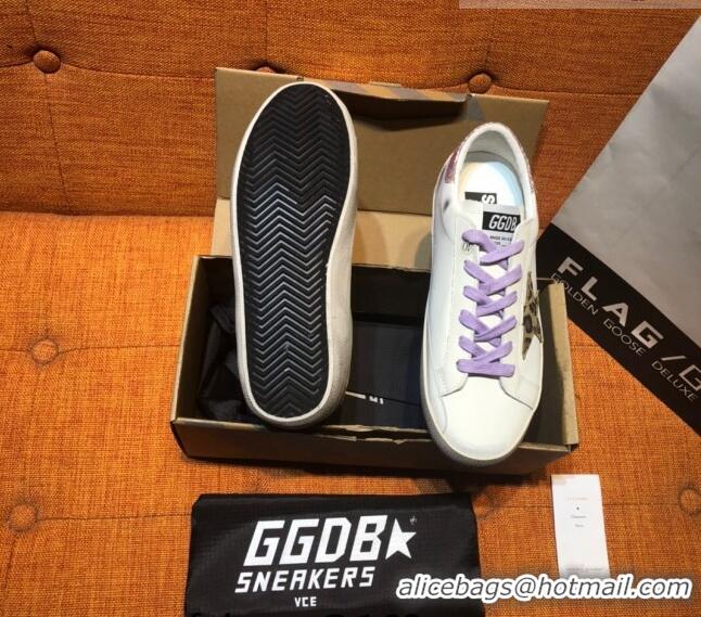 ​Best Price Golden Goose Super-Star Calfskin Sneaker with Glitter Pink Heel Tab G0174 White 2022