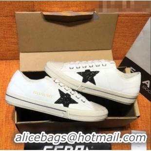 Buy Discount Golden Goose V-Star Calfskin Sneaker with Glitter G0175 Black Star White 2022