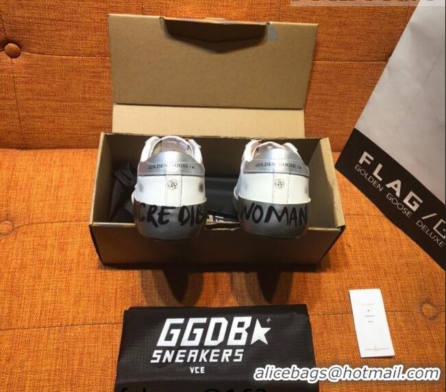 Super Quality Golden Goose Private EDT Calfskin Sneakers with Glitter G0176 Silver Star White 2022