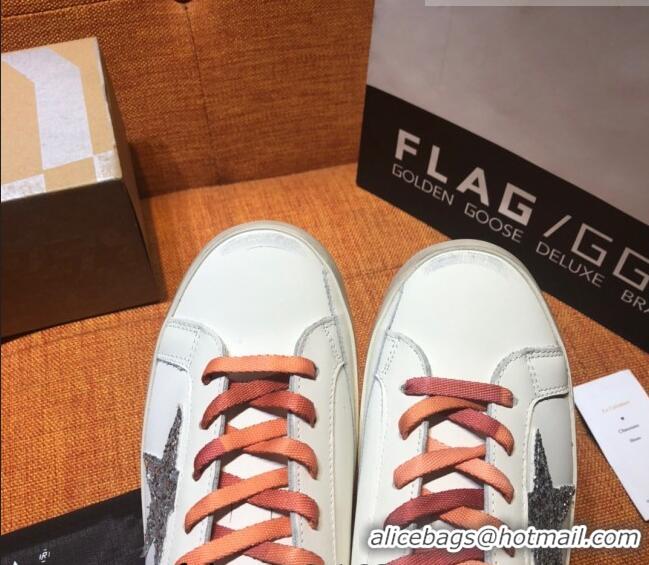 Super Quality Golden Goose Private EDT Calfskin Sneakers with Glitter G0176 Silver Star White 2022