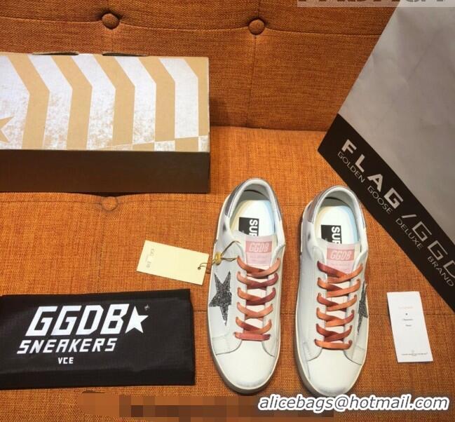 Super Quality Golden Goose Private EDT Calfskin Sneakers with Glitter G0176 Silver Star White 2022