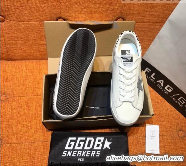 Famous Brand Golden Goose Super-Star Calfskin Sneakers with Glitter G0177 Silver Star White 2022