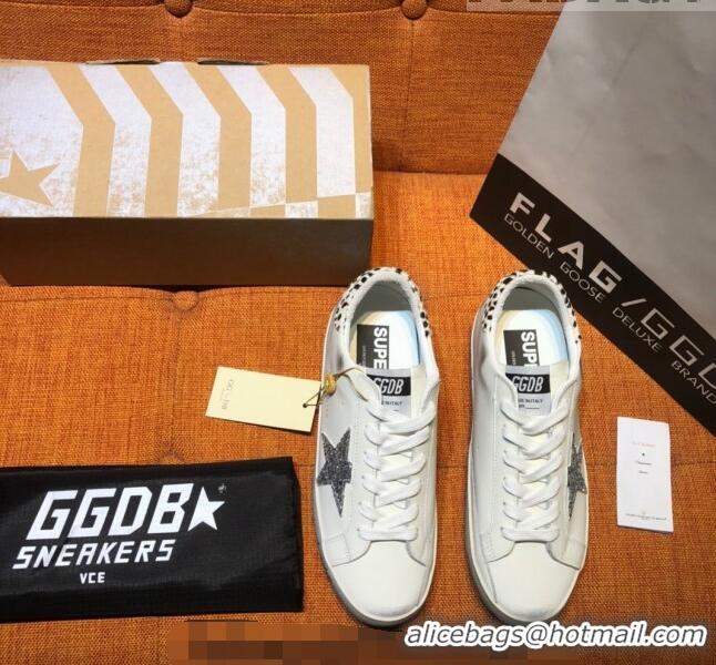 Famous Brand Golden Goose Super-Star Calfskin Sneakers with Glitter G0177 Silver Star White 2022