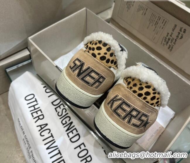 Discount Golden Goose Ball Star Sneakers in Leather and Shearling with Glitter Silver Star G0182 White/Brown 2022