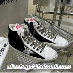 Inexpensive Golden Goose Francy High-top Sneakers in Suede and Leather with Glitter G0185 Silver Star White/Black 2022