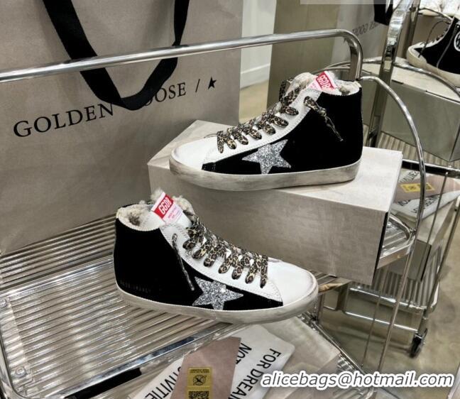 Inexpensive Golden Goose Francy High-top Sneakers in Suede and Leather with Glitter G0185 Silver Star White/Black 2022